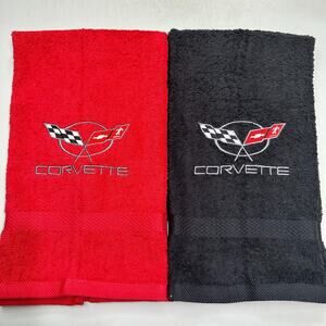 Chevy Corvette Towels Embroidered Hand Towel Set C5 Vette Bath Decor Red Black